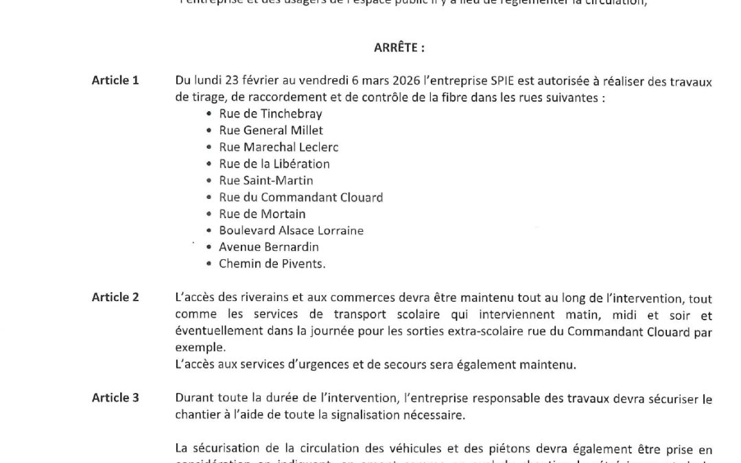 arrêté municipal de circulation n°2026-11