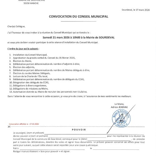 Installation du conseil municipal samedi 21 mars 2026 10h00