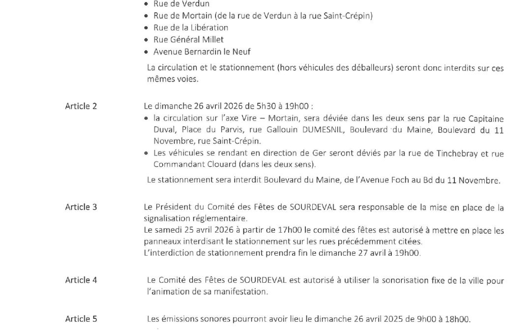 Stationnement et circulation réglementés dimanche 26 avril