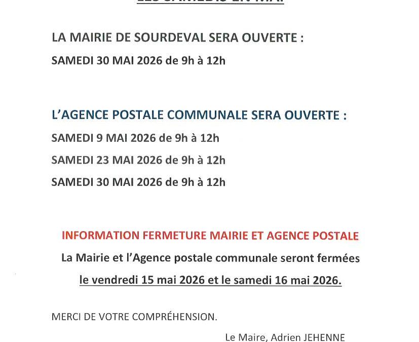 ouverture des samedis en mai et fermeture pont de l&rsquo;ascension